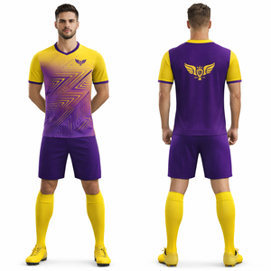ชุดเสื้อฟุตบอลสีม่วงเหลืองแบบกำหนดเองสำหรับผู้ชาย ชุดทีมฟุตบอล ระบายอากาศได้ดี แห้งเร็ว พร้อมบริการสกรีนโลโก้ - Product Image 1