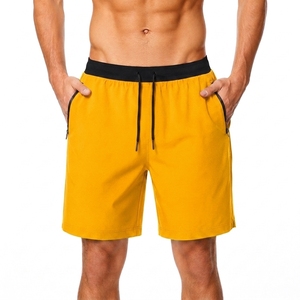 Shorts de Baño para Hombre, Color Sólido, Secado Rápido, con Bolsillos, Cintura Elástica, Casuales, Amarillos, 100% Algodón, Estilo Urbano - Product Image 1