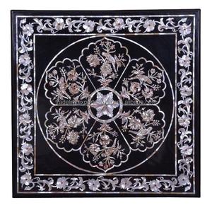 大理石ブラックコーヒーテーブルマザーパールインレイ高級家庭用家具豪華なトップ洗練されたスクエア - Product Image 1
