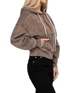 Vente en gros Streetwear Sweat à capuche pour femme en coton polaire délavé à l'acide Logo personnalisé Sweat à capuche délavé pour femme 2026 - Product Image 3