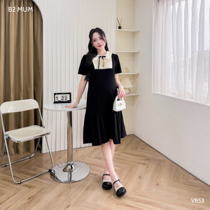 Robe de bureau plissée V853 pour femmes enceintes, design minimaliste respirant, haute élasticité, bonne absorption, vêtements de maternité - Product Image 2