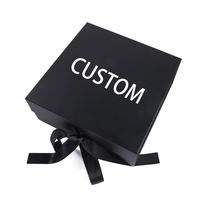 Boîte cadeau rigide carrée noire personnalisée EcoRev, ruban en satin, logo imprimé UV, emballage haut de gamme, matériaux recyclés biodégradables