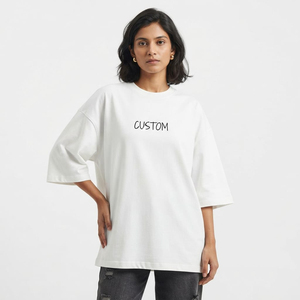 T-shirt oversize blanc uni pour femme, coupe décontractée, streetwear, épaules tombantes, design personnalisé, vente en gros - Product Image 5