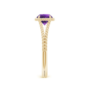 Anillo Solitario de Amatista Morada Tallada con Diseño de Cuerda Trenzada y Tallo Dividido para Mujer, Oro 10K 14K 18K, Plata 925 935, para Boda y Fiesta - Product Image 3