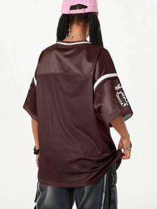 Camiseta Deportiva de Fútbol Americano con Estampado de Leopardo Marrón para Mujer, Talla Grande, Transpirable, Cuello en V, Estilo Urbano, OEM - Product Image 4