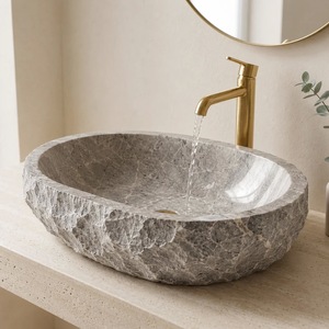 Vasque ovale en marbre naturel, sculptée à la main, moderne, pour salle de bain de luxe, hôtel, meuble-lavabo, salle à manger – Fournisseur en gros - Product Image 1