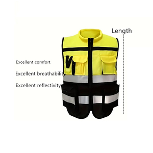 Men's <b>High</b> <b>Visibility</b> Breathable Canvas Security Vest Reflective Strips Yellow Safety Working Zipper O-Neck Safety Vest - Product Image 2