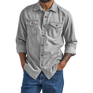 Chemise en jean pour homme à manches longues, style streetwear, décontractée, en tissu respirant, options de logo personnalisé, fournisseur en gros, OEM - Product Image 3
