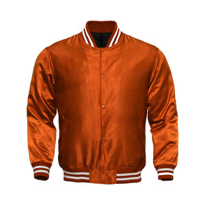 Chaqueta Varsity de Lana Naranja para Hombre, Corte Regular, Cuello Alto, Cierre con Botones de Cuerno, Impermeable, Ropa Casual de Invierno, Forro de Poliéster - Product Image 4