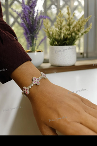 Custom VVS Moissanite <b>Flower</b> <b>Bracelet</b> For Women 925 Sterling Silver Pink Handmade Luxury Jewelry Gift For Her - Product Image 5