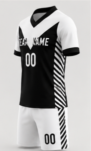 Custom V-Neck Rugby Jersey Set Black <b>White</b> Heat-Transfer Printed 3D Pattern Moisture Wicking Polyester Short Sleeve Unisex Adult - Product Image 5