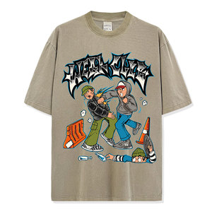 T-shirt noir pour homme avec imprimé graffiti de dessin animé, style streetwear, col rond, manches courtes, coupe classique, tissu jersey 100% coton - Product Image 4