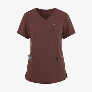 Hauts de travail tricotés pour infirmières, en tissu épais, pour l'été, 72% Polyester/21% Rayonne/7% Spandex, multi-poches, couleur et logo personnalisables, vente en gros - Product Image 1