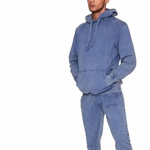 2026 Men's Blue Acid Wash Tracksuit Full Length Solid Color Casual Wear with Drawstring Side Pockets Available For Online Sale - Product Image 2