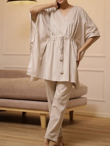 High Quality Stylish Modest <b>Kaftan</b> Co-ord Sets for Women Suitable Daily Wear Night Suit Polyester Anti-Wrinkle Breathable - Product Image 1
