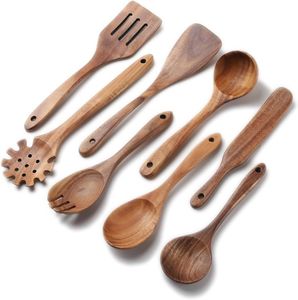 Juego de utensilios de cocina de 1 pieza de acacia natural, resistente al calor, ligero, apto para lavavajillas: cuchara, espátula, tenedores y cuchara esculpida. - Product Image 1
