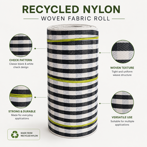 Rollo de Tela Tejida de Nailon Reciclado, Diseño a Cuadros Blanco y Negro, Textil Ecológico y Duradero para Bolsos, Tapicería y Uso en Exteriores - Product Image 6