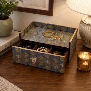 Handcrafted Lacquered Wooden Single Drawer Gold Storage Box | Decorative <b>Desk</b> Organizer Drawer | Jewelry Keepsake Box <b>Space</b> - Product Image 6