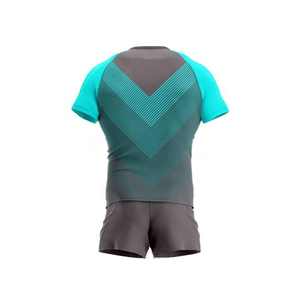 Ensemble d'uniformes de rugby sublimés jaune et bleu, col en V, manches courtes, anti-humidité, devant uni, respirant, écologique, unisexe adulte - Product Image 4