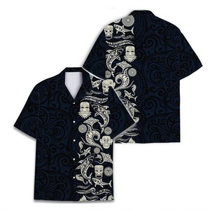 Chemise Hawaïenne Homme Manches Courtes Imprimé Tribal Polynésien Noir Chemises d'Été Respirantes Col Rabattu - Product Image 6