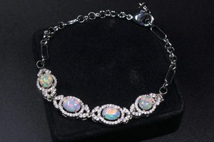 925 Silver <b>Opal</b> Tennis <b>Bracelet</b> with Geometric Hiphop Design Christian Style 5-7g for Unisex Party Jewelry - Product Image 4