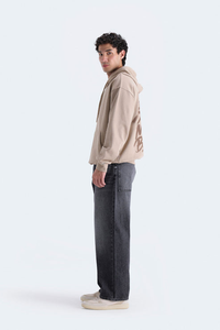 Sweat-shirt à capuche unisexe en polaire beige 100% coton anti-boulochage avec cordon de serrage, poche avant avec logo, streetwear, vêtements décontractés pour adultes - Product Image 3