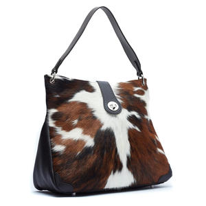 Bolso de mano de gran capacidad con pelo de vaca, bolsos de hombro para mujer, bolso de cuero personalizado a la moda para dama, con pelo de vaca. - Product Image 5