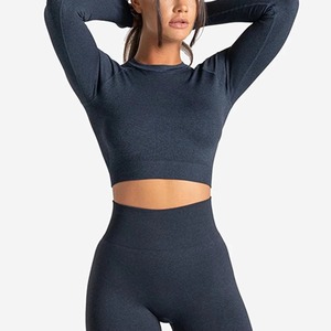 High Quality Fitness Women Soft Crew Neck Long Sleeve Crop Top Shirt Sportswear Slim Fit Compression Sexy Gym Crop Top - Product Image 6