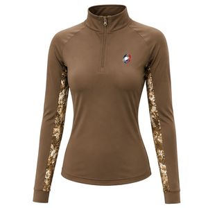 Manufacturer Customized <b>Brown</b> Women Quarter Zip Athletic Pullover Shirt Floral <b>Sleeve</b> Panel <b>Long</b> <b>Sleeve</b> Fitness Training Sports - Product Image 1
