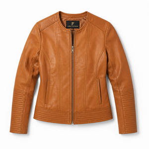 Veste de motard matelassée pour femme en cuir de mouton pleine fleur respirant et écologique, col montant amovible, par Furat Leathers - Product Image 1