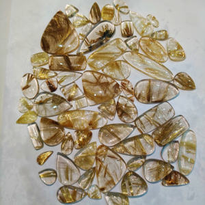 พลอยควอตซ์สีทองรูไทล์สีทองอัญมณีหลวมทำด้วยมือพลอยสังเคราะห์สีทองธรรมชาติ - Product Image 1