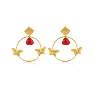 <b>Red</b> Hydro Gemstone Brass <b>Earrings</b> Gold Plated Handmade Bezel Setting Jewelry for Women Wholesale Lot 10 Pairs - Product Image 1