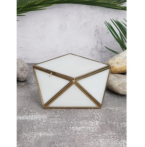 Geometric Metal Jewelry Organizer Box With Hinged Lid Storage Case Gold <b>Frame</b> <b>White</b> Panels Modern Design - Product Image 6