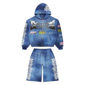 Custom Jogger Sets Manufacturer Streetwear 2 Piece Sweat Suits Sweat Set Men Cotton Tracksuit <b>Zip</b> up Crop Hoodies Sweatpants Set - Product Image 2