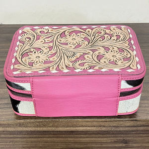 Boîte à bijoux vintage artisanale en cuir de vachette véritable avec un élégant motif floral, étui de rangement pour bijoux. - Product Image 5