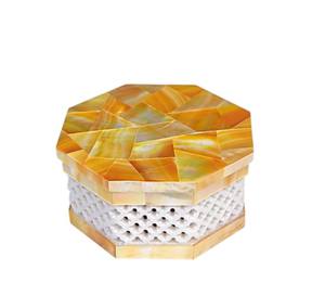 Boîte à bijoux octogonale en marbre faite à la main avec incrustations en nacre jaune – Boîte à bibelots de luxe en pierre pour cadeau et décoration intérieure - Product Image 2