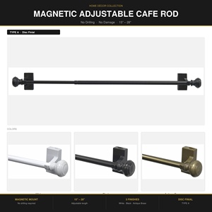 Magnetic Extendable Cafe Rod, 15"-28", easy installation, cafe curtain rod, <b>no</b> <b>drilling</b> - Product Image 3