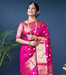 Sari KV de Mezcla de Seda Kasavu Tejido (Rosa) - Product Image 2