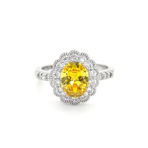 Classic Round Shape Rhodium Plated Champagne CZ Ring Jewelry - Product Image 4