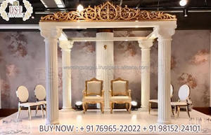 Cérémonie de mariage hindoue WoodLook Fiber Mandap Gujarati Wedding Wooden Look Fiber Mandap Gorgeous Round Mandap pour UK Wedding UK - Product Image 6