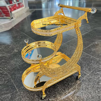 Chariot de service de luxe en fer doré de style arabe pour salle à manger et cuisine, avec plateau, pour café et thé, à roulettes, miroir, pour hôtel