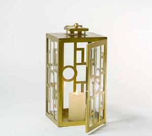 Faroles Cuadrados de Hierro Hechos a Mano, Modernos y de Lujo, con Base de Vidrio, Acabado Dorado, Diseño Alto para Decoración del Hogar, Jardín y Navidad - Product Image 1