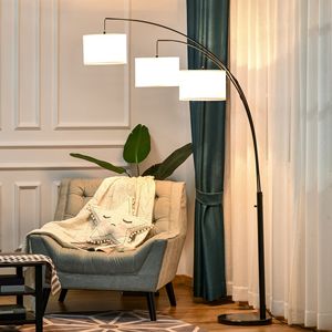 Lampada da Terra Contemporanea Trilage Arc con 3 Paralumi a Tamburo, Palo in Acciaio e Base in Marmo per Soggiorno e Camera da Letto - Product Image 2