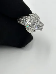 Luxury Moissanite Engagement <b>Ring</b> <b>925</b> Sterling <b>Silver</b> White Gold Plated Oval Cut Bridal <b>Ring</b> for Women - Product Image 6
