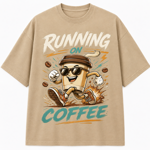 เสื้อยืดคอกลมแขนยาวผู้ชายสีดำ พิมพ์ลายกาแฟด้วยเทคนิค Heat-Transfer  โลโก้ด้านหน้า ทรงหลวม สวมใส่สบาย ผลิตจากผ้าฝ้าย 100% - Product Image 1
