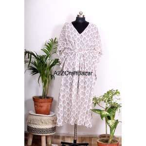 Vestido Kaftán de Algodón con Estampado Floral Bohemio para Mujer, Estilo Casual para Fiestas Nocturnas, Cintura Natural, Diseño Tejido Ecológico y Lavable - Product Image 1