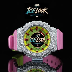 Reloj de Cuarzo Analógico de Acero Inoxidable con Esfera de Diamantes de Imitación, Correa Rosa de 20 mm, Caja Cuadrada, Estilo Hip Hop para Mujer - Product Image 1