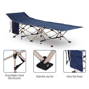 Lettino da Campeggio Pieghevole Blu per Adulti con Borsa per il Trasporto e Tasche Laterali, Letto Portatile da Viaggio per Campeggio e Vacanze - Product Image 5
