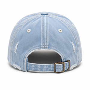 หมวกเบสบอลผ้ายีนส์ปักโลโก้แบบกำหนดเองสไตล์วินเทจ |   หมวกแก๊ปวินเทจ 6 แผง แต่งดีเทลขาดๆ ปรับขนาดได้ ตัวล็อคโลหะ - Product Image 6