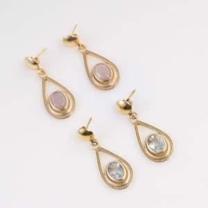 Peach Moonstone Teardrop <b>Dangle</b> <b>Earrings</b> <b>Gold</b> Plated Statement <b>Earrings</b> Faceted Gemstone Bridal Jewelry Gift - Product Image 3